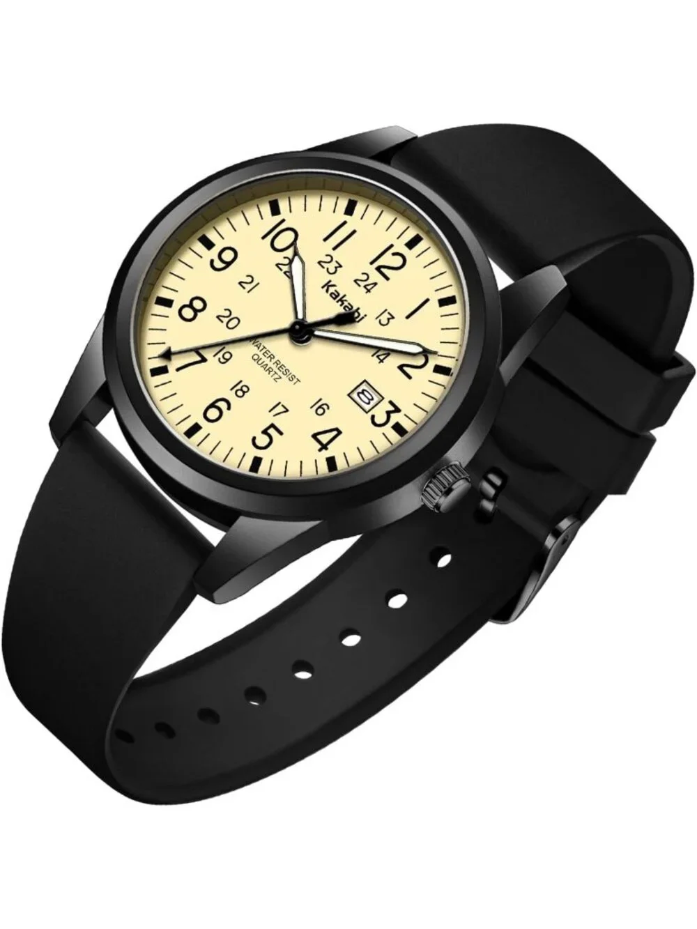 Men's Black Yellow Comfortable Silicone Strap Unisex Military Sport Casual Watch